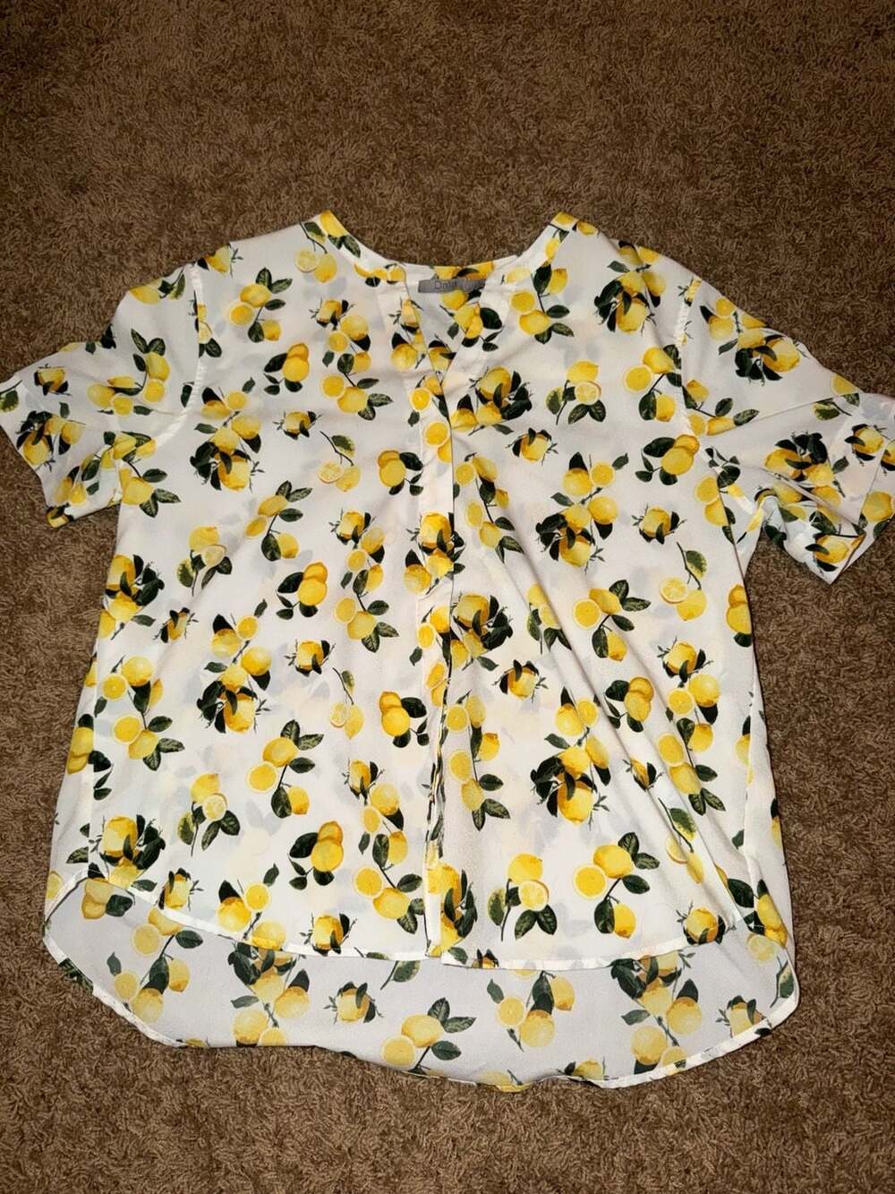 Dalia Lemon Print Short Sleeve Button-Down Blouse Top White Size L